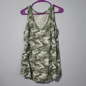 a.n.a Green and White Camouflage Tank Top